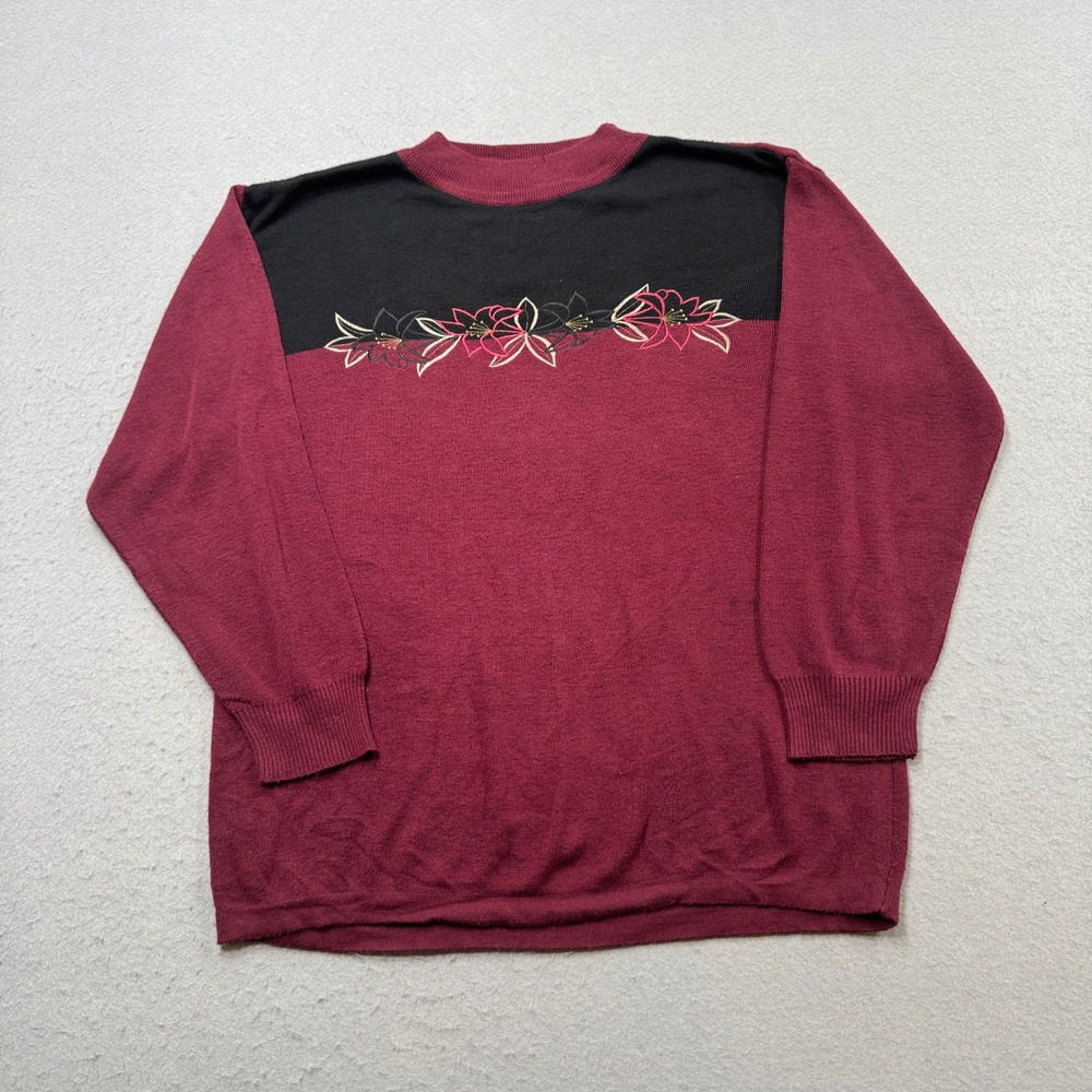 Vintage Modes Ky Plus Sweater Women's XL Burgundy Crewneck Lightweight‎ Pullover